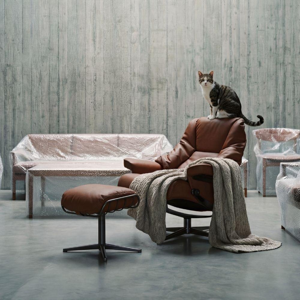 modern caramel swivel leather lounge chair and ottoman