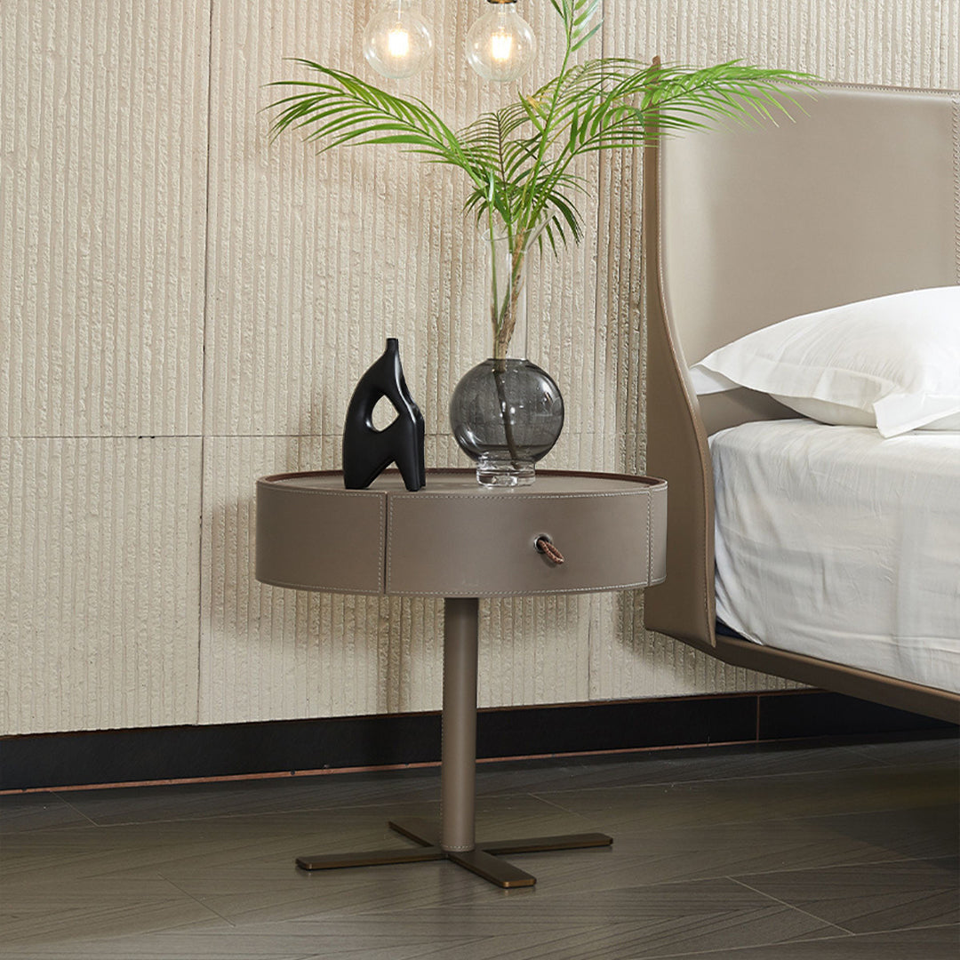 MLL-T64- طاولة جانبية للسرير من جلد سرج موهافي