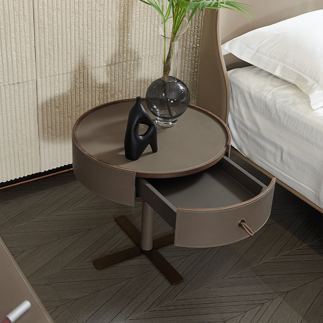 MLL-T64- طاولة جانبية للسرير من جلد سرج موهافي