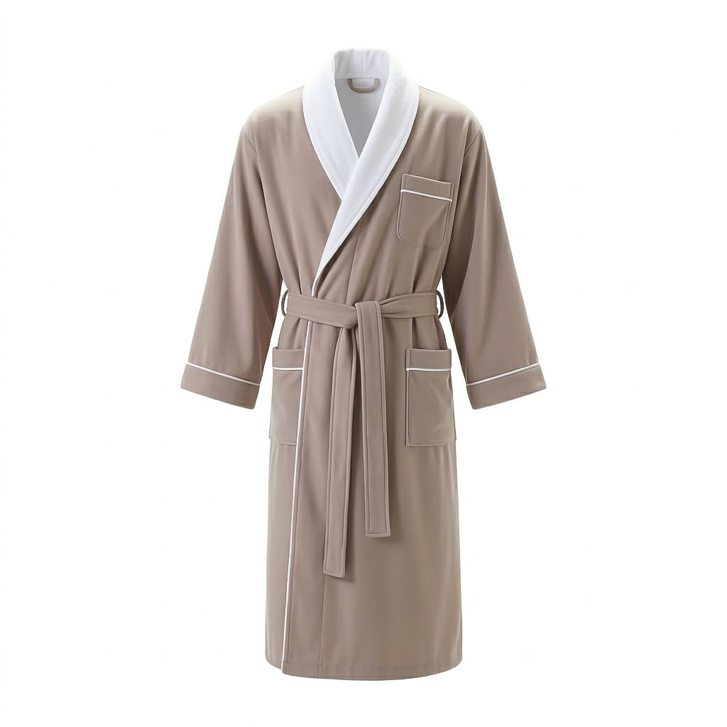 BEACON men's Monolith bathrobe set in soft fabric, featuring a comfortable, full-length design with a belt and pockets.