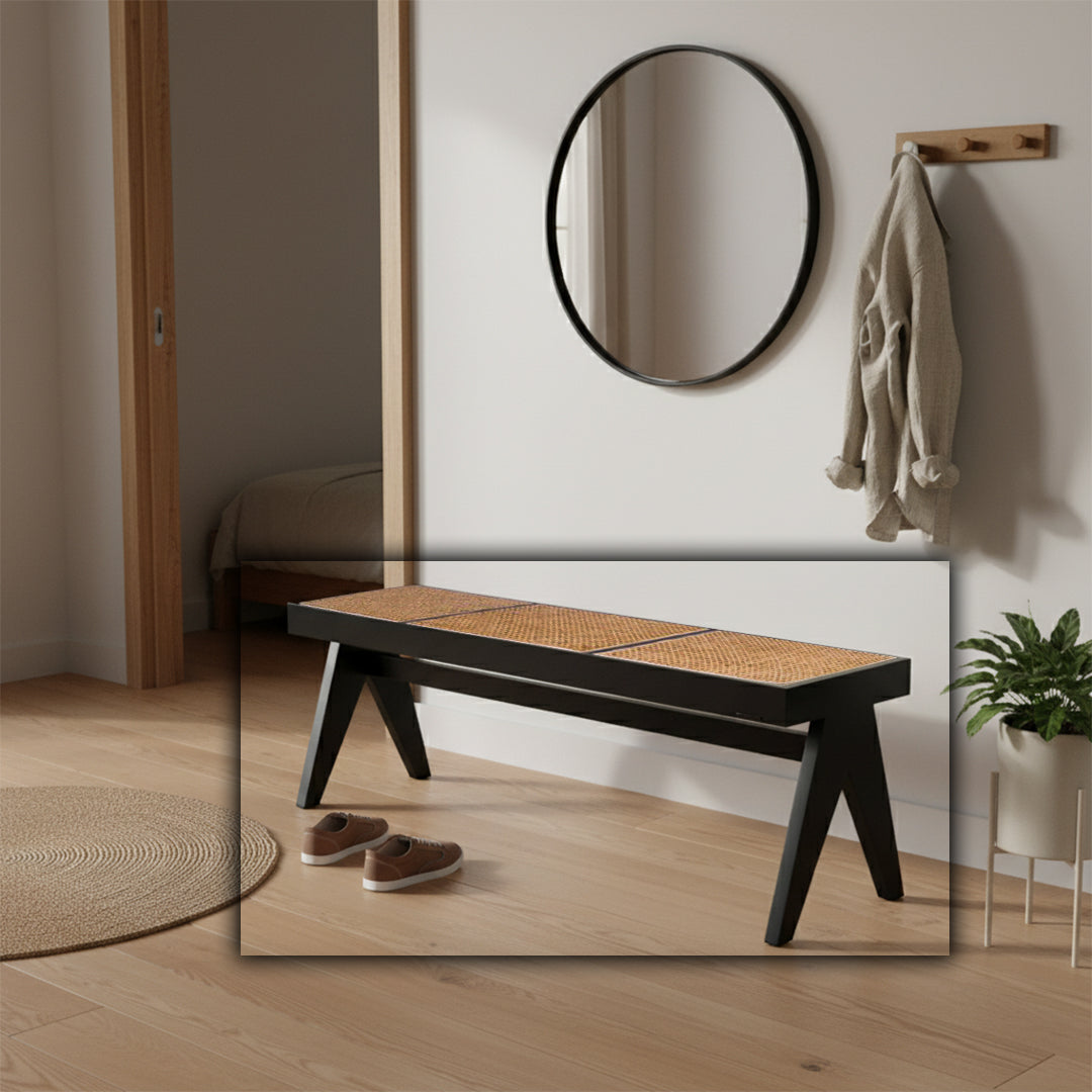Natural Black with Natural Mesh Wood Bench MLL-WB01Black