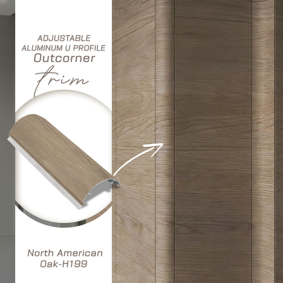 320H-ALUMINUM PROFILE- DESIGN SHAPE: Outcorner trim COLOUR : North American Oak-H199