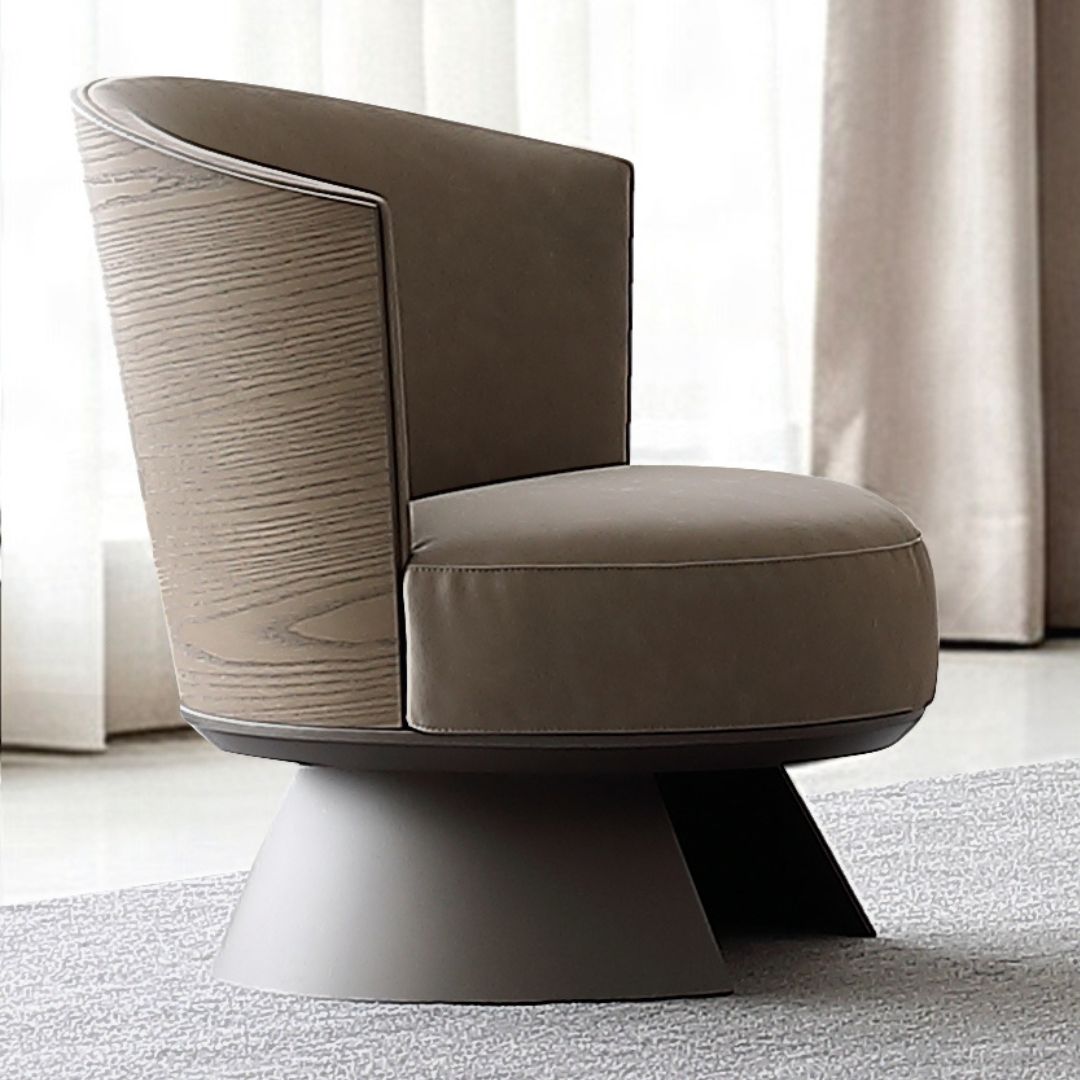 Luxury BEACON Ori lounge armchair with plush upholstery and modern design, shown from a side angle.
