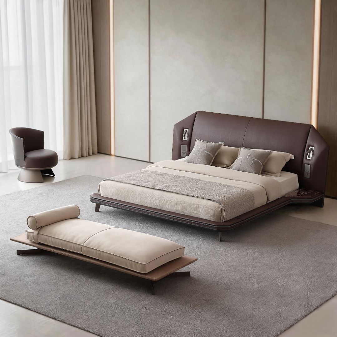 Modern BEACON Ori lounge armchair with plush fabric and sleek design, featuring curved armrests and a comfortable seating area.
