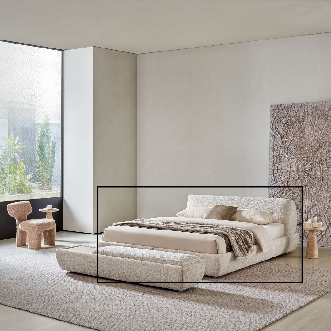 King size bed from BEACON with pillar design, featuring a sturdy wooden frame and elegant headboard for a modern bedroom.