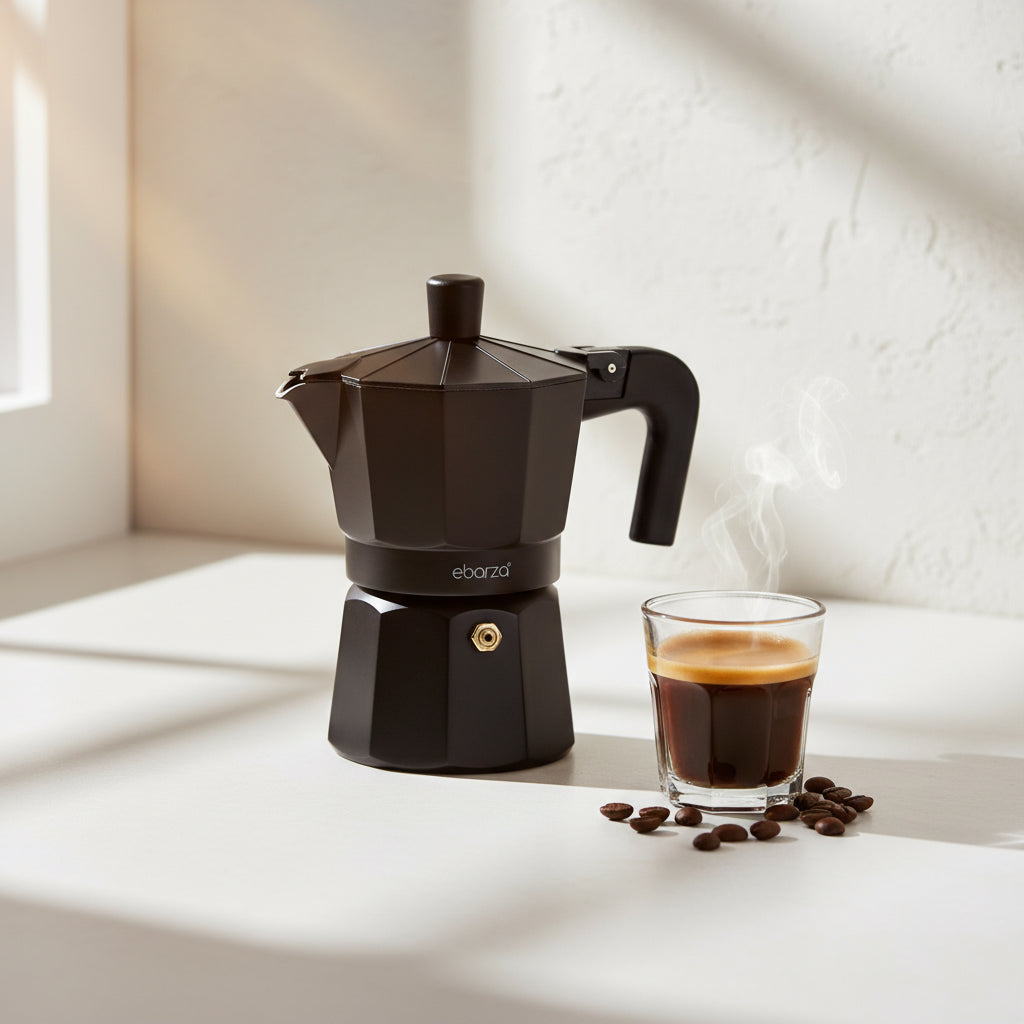 BEACON Aurōra Aluminium Moka Pot MK1023, 700ml, stovetop coffee pot with sleek silver finish and ergonomic handle.