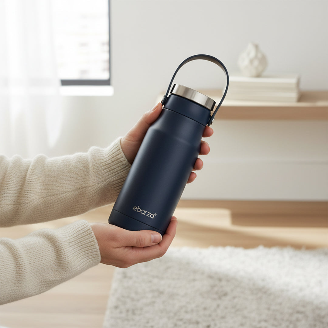 Celadon navy blue 700ML drinkware bottle by BEACON, featuring a sleek, modern design with a secure lid.