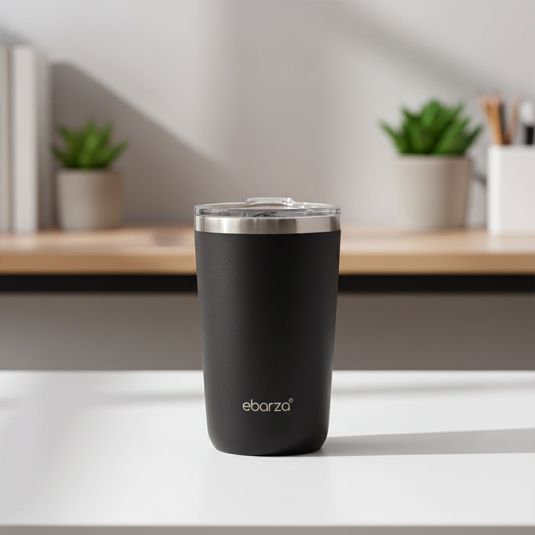 Black 590ml BEACON Mesa travel mug for hot or cold beverages, with a sleek, insulated drinkware design.