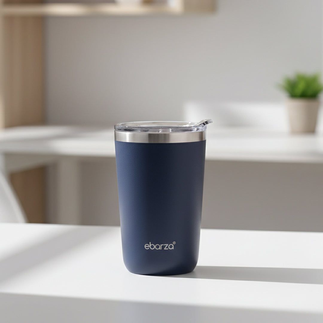 Beacon Mesa travel mug 590ml in blue, with a sleek cylindrical design, insulated drinkware for hot and cold beverages.