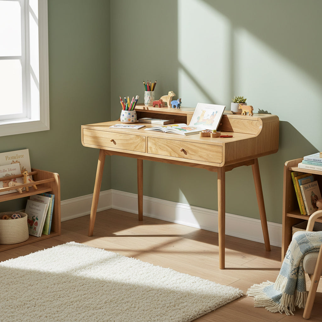 Retro office desk by Beacon Civil, 127 cm wide, featuring a vintage design with a wooden surface and sturdy metal legs.