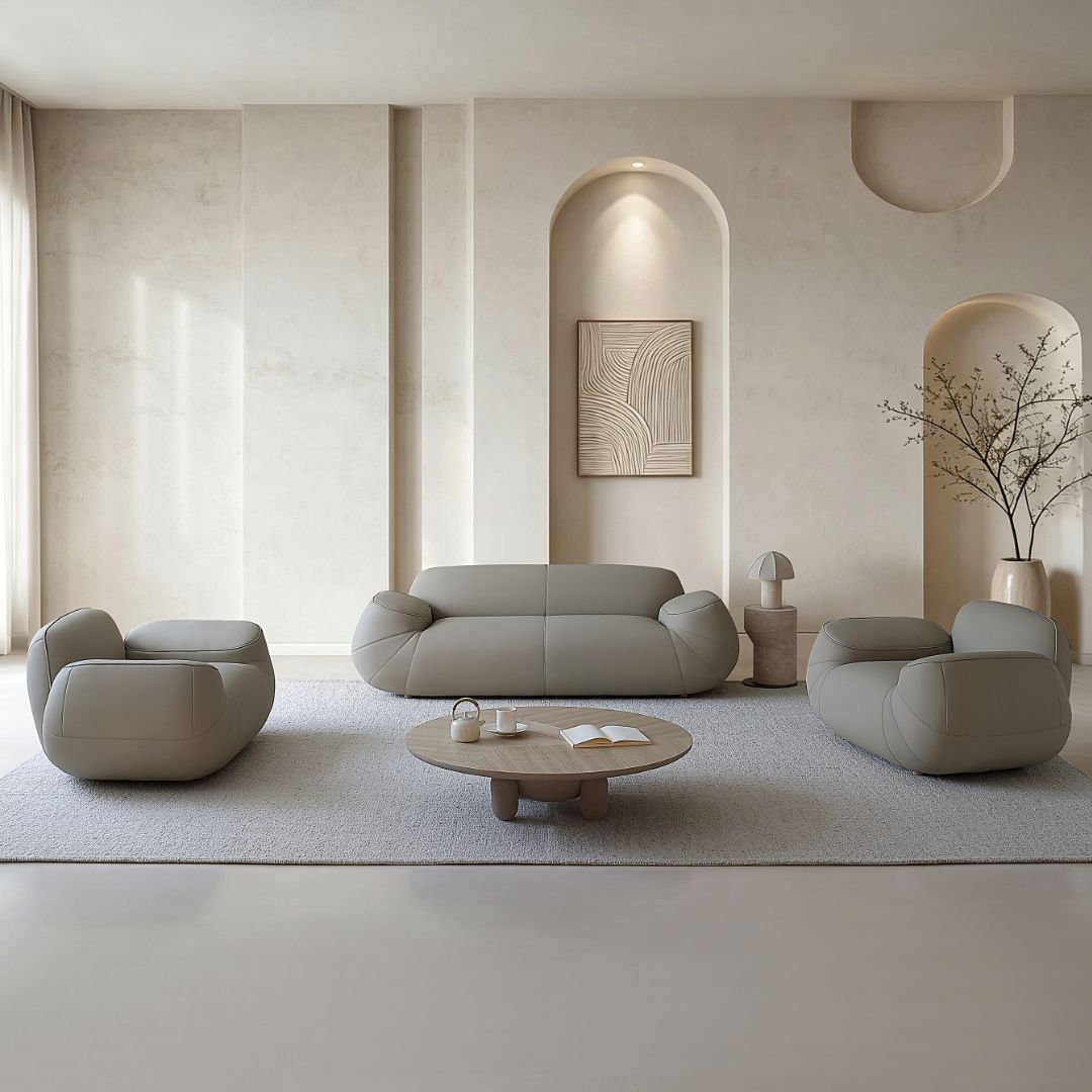 BEACON Rotunda 2-seater sofa with plush fabric, modern design, and cushioned seats shown in a living room setting.