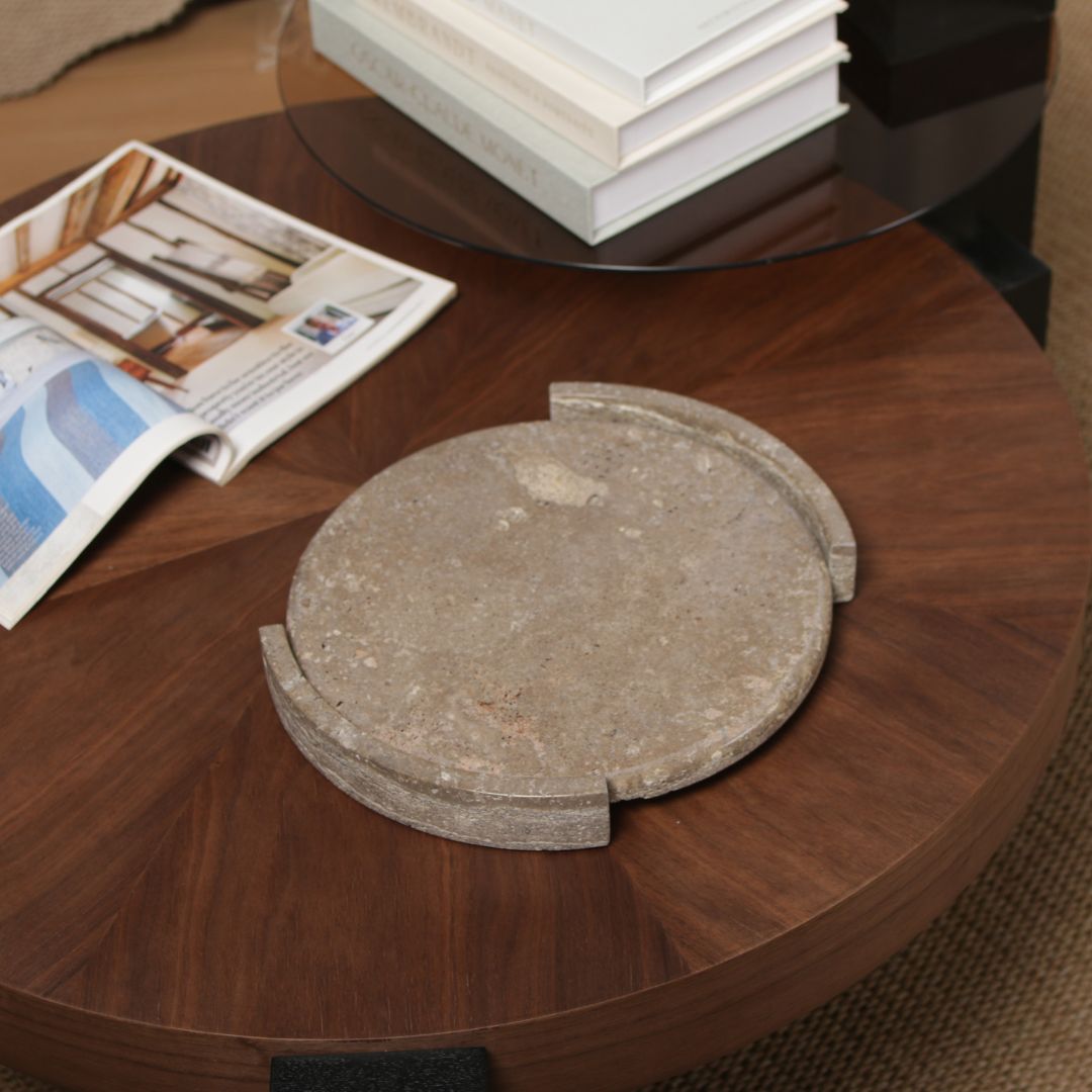 Pre-order 15 Days Delivery Round WAM BEIGE Marble Tray KC5041 - Trays - ebarza Furniture UAE | Shop Modern Furniture in Abu Dhabi & Dubai - مفروشات ايبازرا في الامارات | تسوق اثاث عصري وديكورات مميزة في دبي وابوظبي