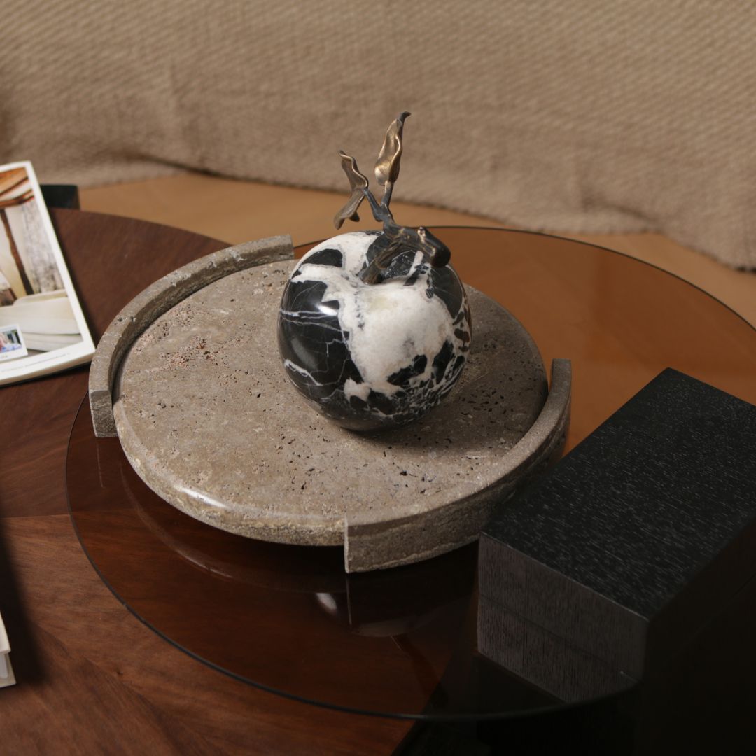 Pre-order 15 Days Delivery Round WAM BEIGE Marble Tray KC5041 - Trays - ebarza Furniture UAE | Shop Modern Furniture in Abu Dhabi & Dubai - مفروشات ايبازرا في الامارات | تسوق اثاث عصري وديكورات مميزة في دبي وابوظبي