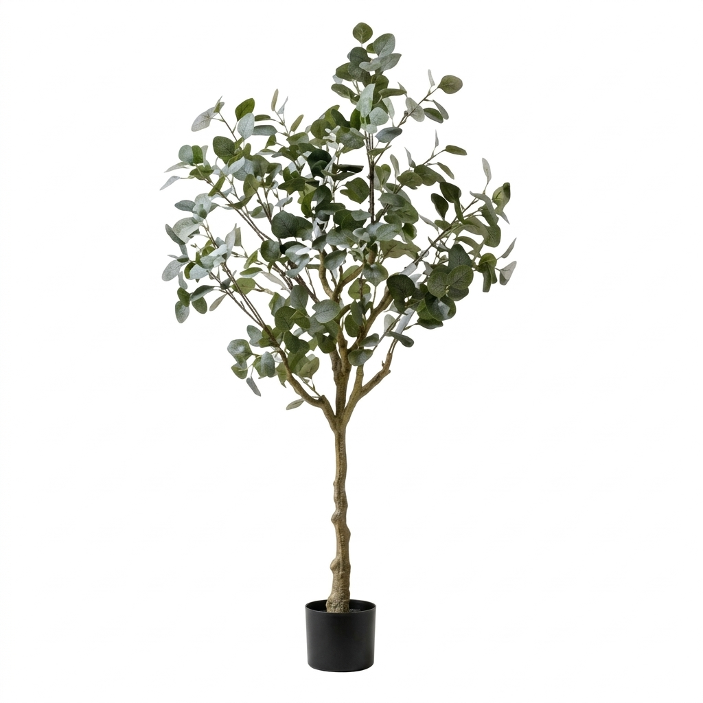 Artificial eucalyptus tree, 140cm tall, realistic green leaves, ideal for home or office decor, by BEACON.