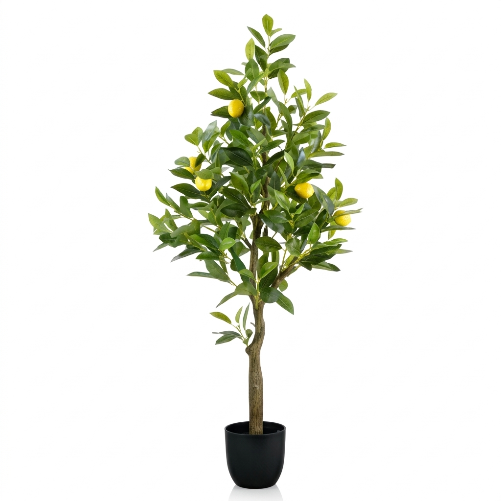 Artificial lemon tree, 120cm tall, realistic simulated plant by BEACON, with vibrant yellow lemons and green foliage.