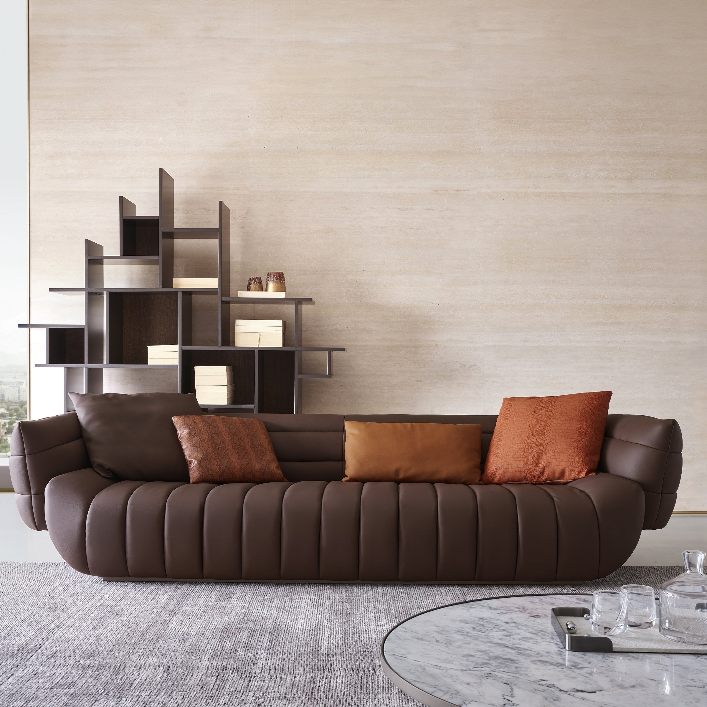 Pre Order 90 Days Delivery Desert Brown leather Sofa AMBO- S8032 -  Sofas | أمبو صوفا - ebarza Furniture UAE | Shop Modern Furniture in Abu Dhabi & Dubai - مفروشات ايبازرا في الامارات | تسوق اثاث عصري وديكورات مميزة في دبي وابوظبي