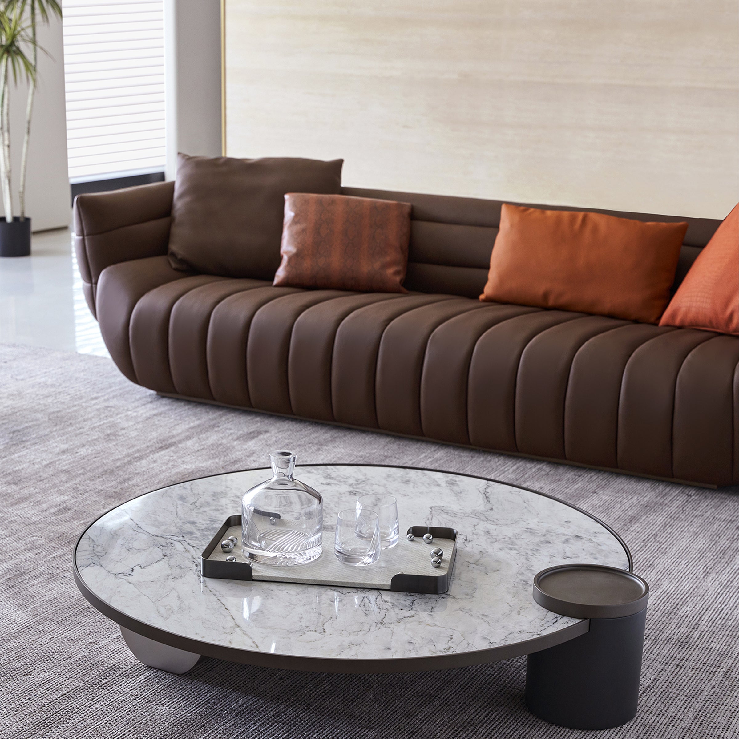 Desert Brown leather Sofa AMBO- S8032 -  Sofas | أمبو صوفا - ebarza Furniture UAE | Shop Modern Furniture in Abu Dhabi & Dubai - مفروشات ايبازرا في الامارات | تسوق اثاث عصري وديكورات مميزة في دبي وابوظبي