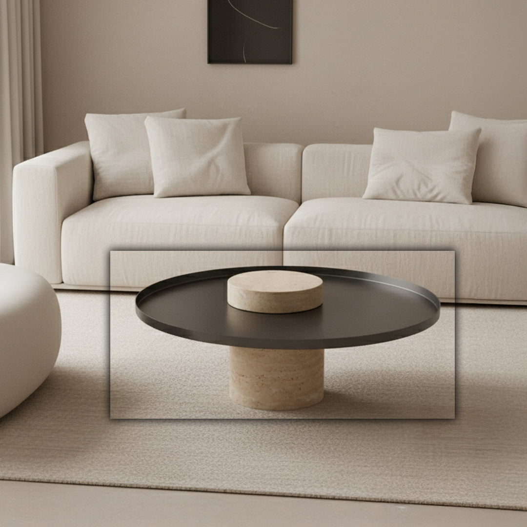 Solid Travatine Side Table ST8699-70-NEW - Side Tables - ebarza Furniture UAE | Shop Modern Furniture in Abu Dhabi & Dubai - مفروشات ايبازرا في الامارات | تسوق اثاث عصري وديكورات مميزة في دبي وابوظبي