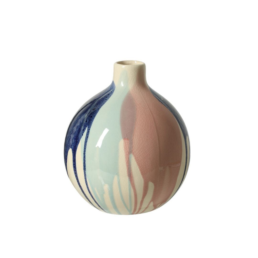 Pre-order 45 Days Delivery Splashed Glaze Short Ceramic Vase-C FF-D25145C - Vases - ebarza Furniture UAE | Shop Modern Furniture in Abu Dhabi & Dubai - مفروشات ايبازرا في الامارات | تسوق اثاث عصري وديكورات مميزة في دبي وابوظبي