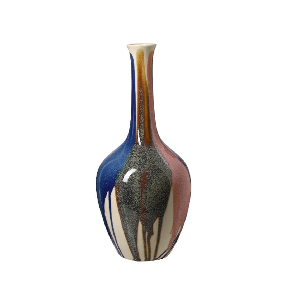 Pre-order 45 Days Delivery Splashed Glaze Slender Ceramic Vase-A FF-D25145A - Vases - ebarza Furniture UAE | Shop Modern Furniture in Abu Dhabi & Dubai - مفروشات ايبازرا في الامارات | تسوق اثاث عصري وديكورات مميزة في دبي وابوظبي