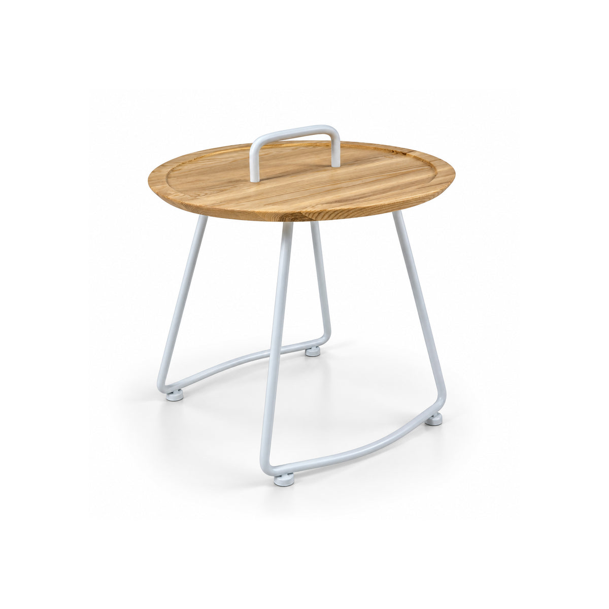 White steel and solid wood side table from RUDI GT-230C, showcasing a modern design with clean lines and a sturdy build.