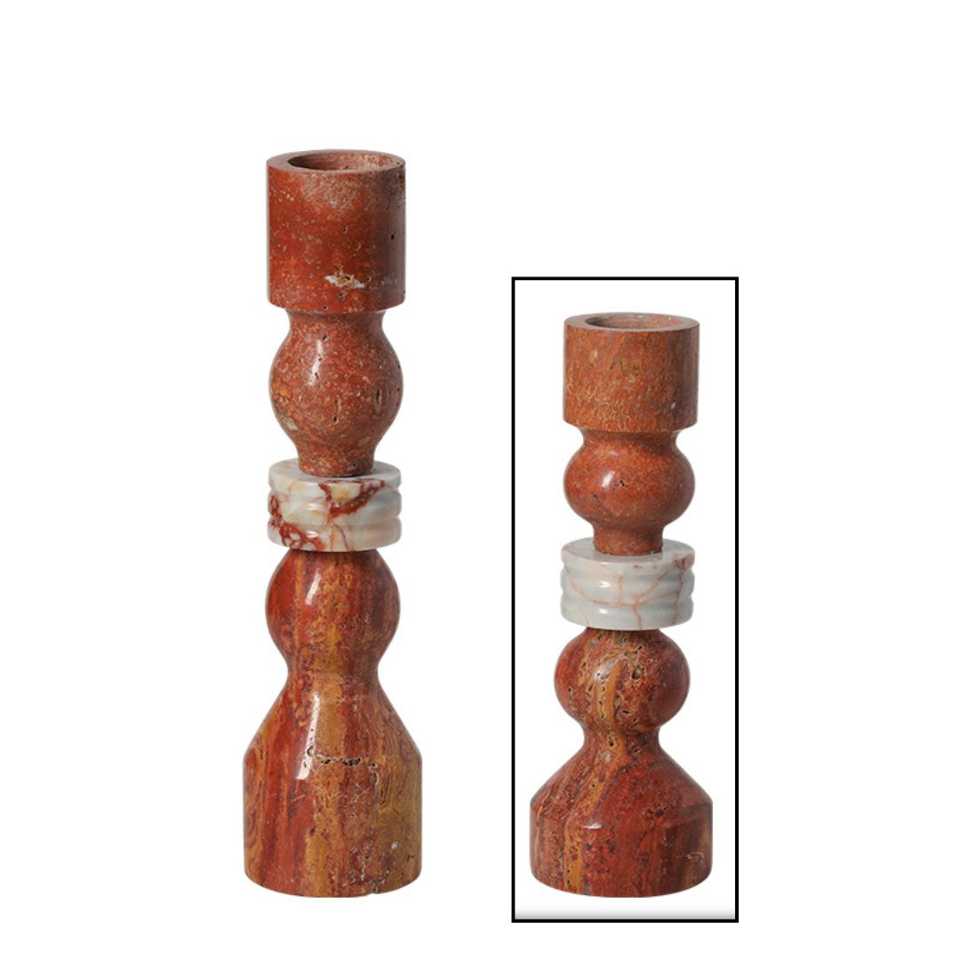 Red marble stone string candlestick holder from BEACON, featuring a sleek cylindrical design for elegant candle display.