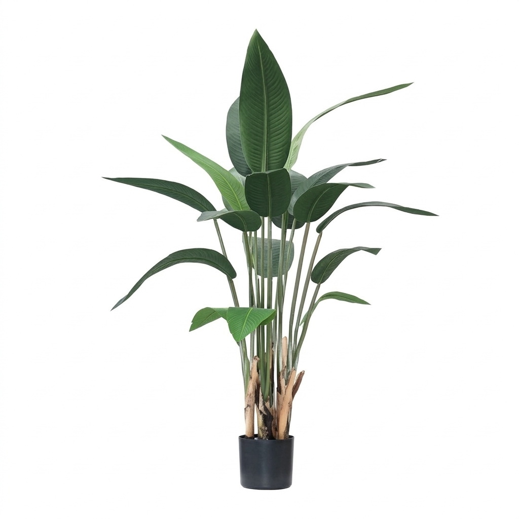 Artificial Strelitzia Reginae Aiton tree, 100cm tall, realistic plant by BEACON with lush green leaves and vibrant flower details.