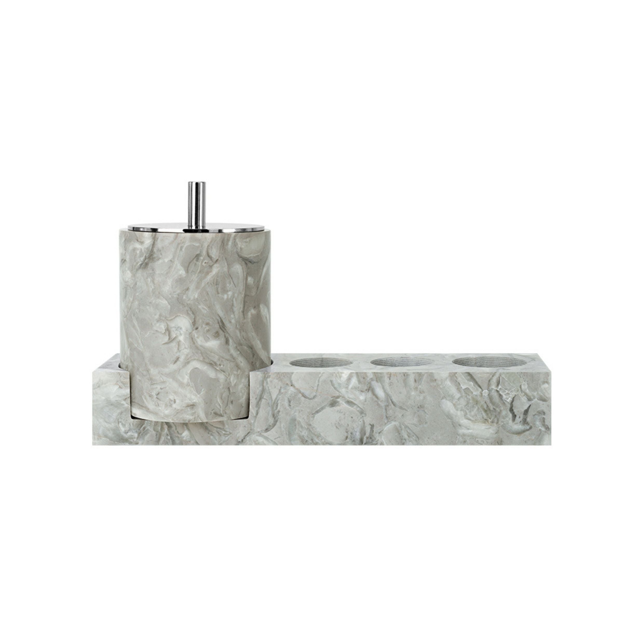 Bawang Flower Marble Toothbrush Holder Set (Cotton Stick Canister Style - Silver Lid) TMC892-1+CBJ892-6 - Bath Sets - ebarza Furniture UAE | Shop Modern Furniture in Abu Dhabi & Dubai - مفروشات ايبازرا في الامارات | تسوق اثاث عصري وديكورات مميزة في دبي وابوظبي