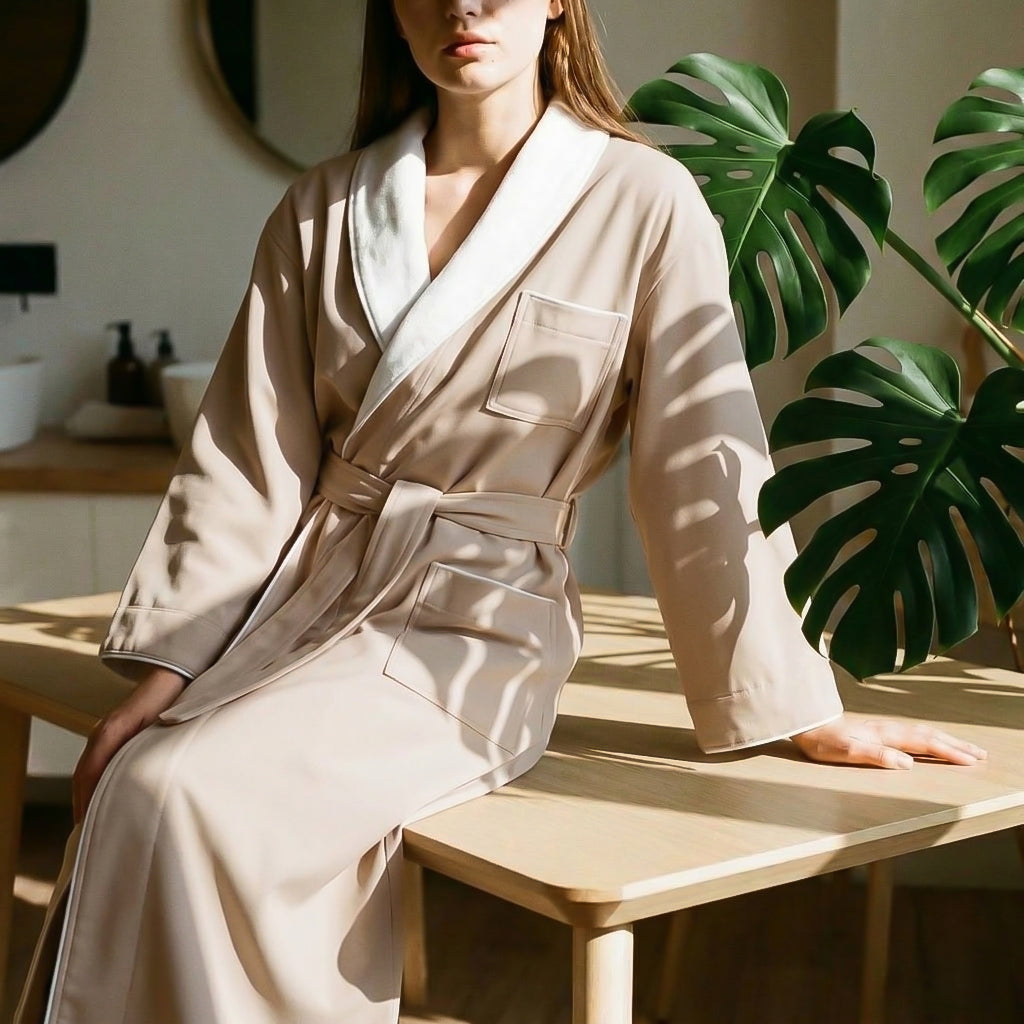 BEACON women's tact bathrobe set, soft and comfortable bathrobe with matching belt, ideal for lounging or after bathing.