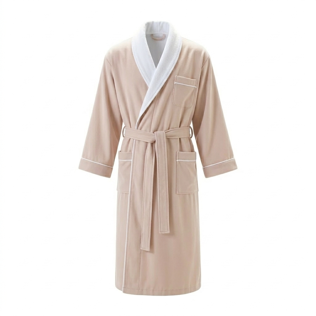 Gray BEACON women's bathrobe set, soft fabric with a plush collar and waist tie, ideal for relaxing at home.