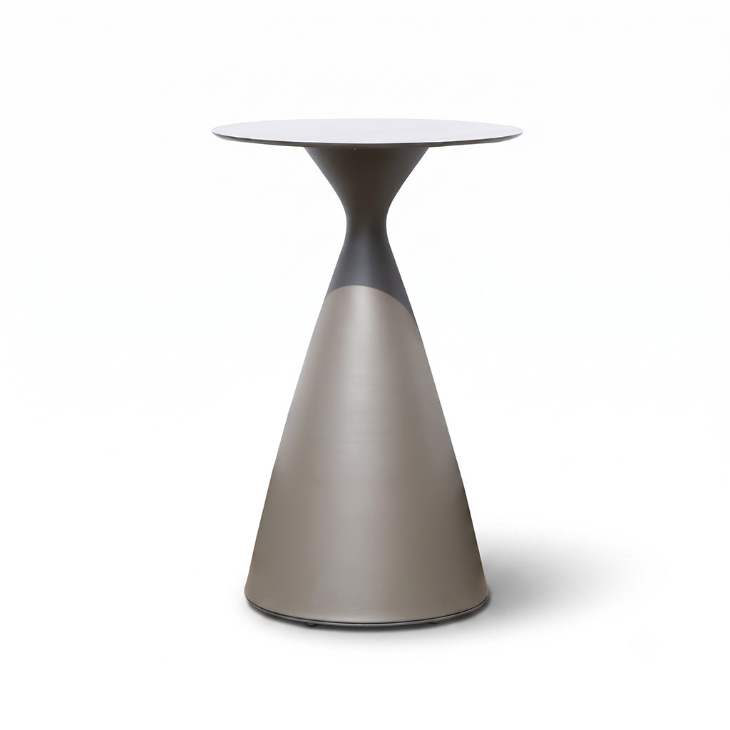 Aluminum outdoor bar table from BEACON Aether series with a sand matte finish, designed for outdoor patio or bar area.