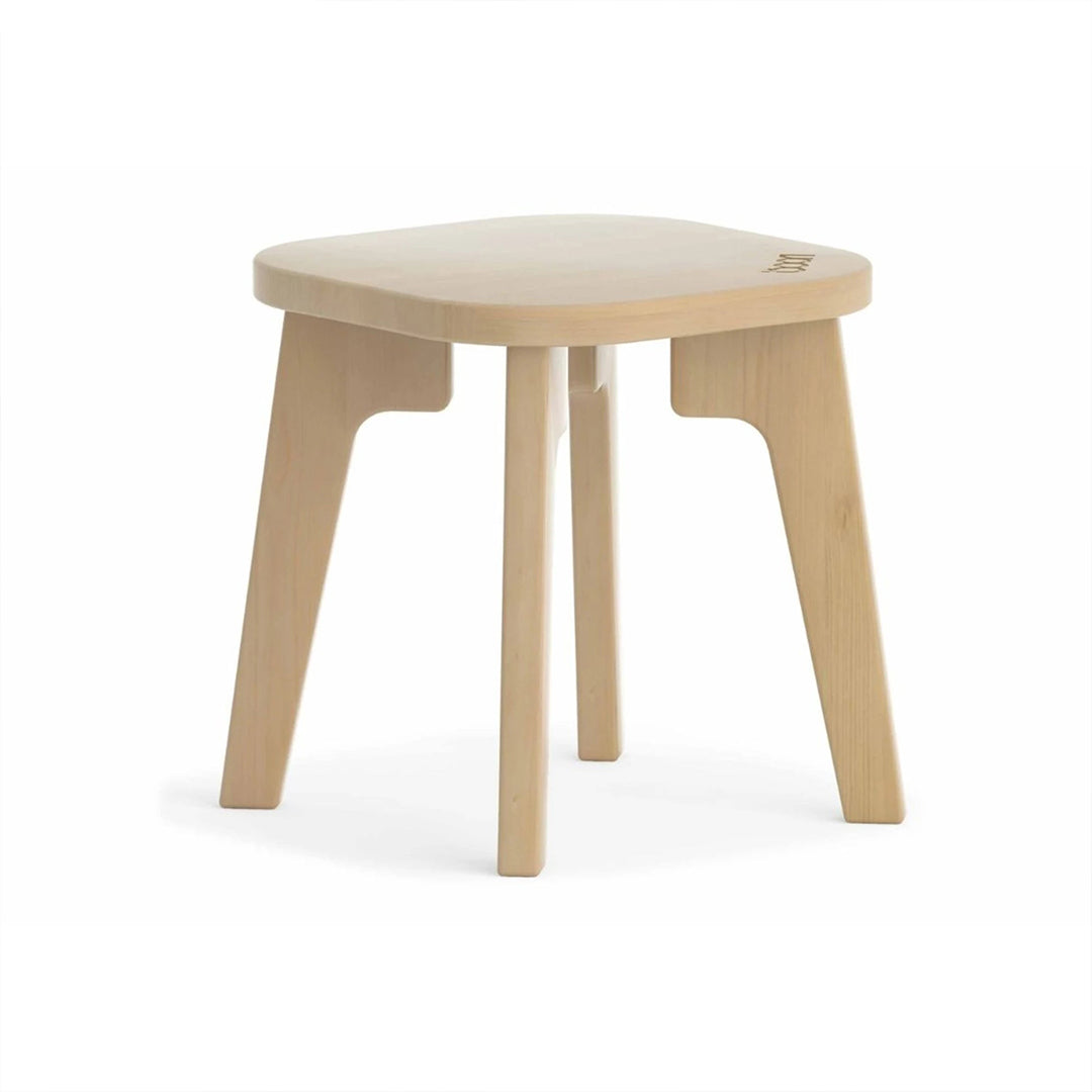 Child's low stool from BOORI's Tidy Kid collection, designed for kids' tables, in a natural wood finish.