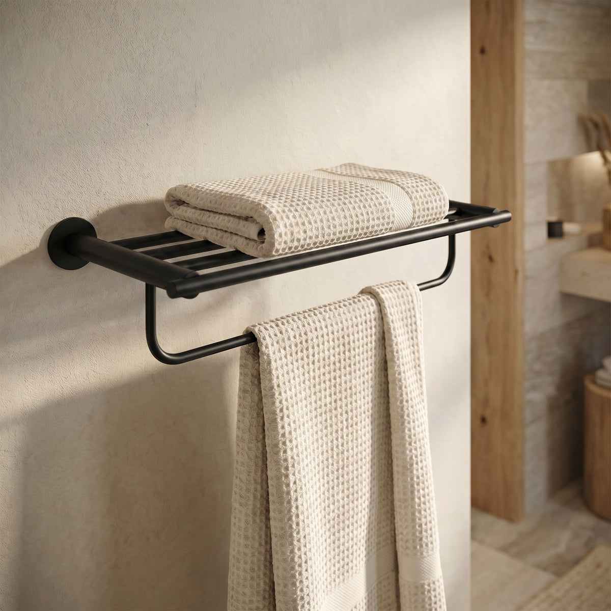 BEACON Velar Towel Rack 889003 with multiple hooks for bathroom or kitchen towel hanging, mounted on a wall.