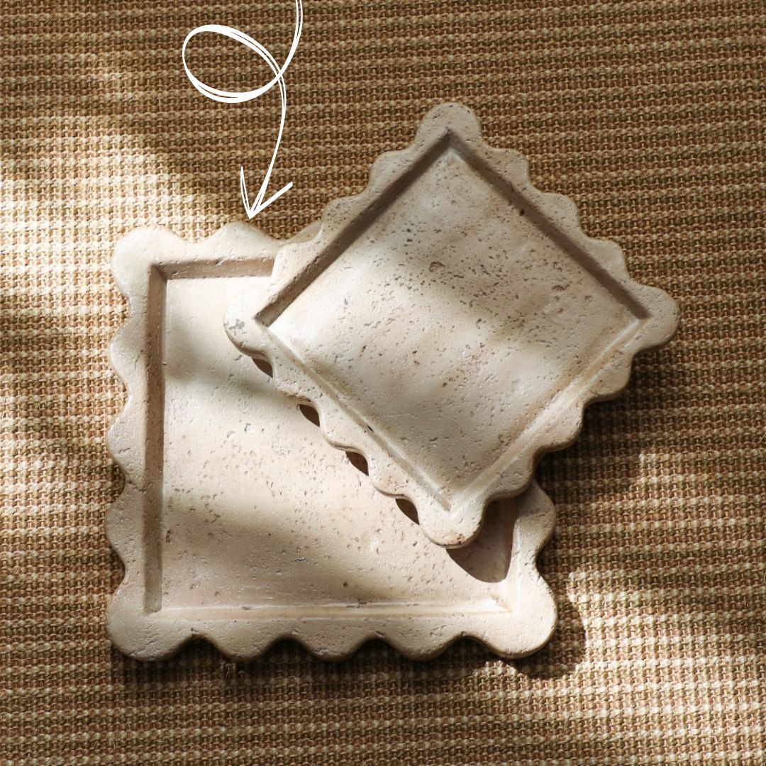 Travertine Curved Edge Plate-A FF-SN24015A - Trays - ebarza Furniture UAE | Shop Modern Furniture in Abu Dhabi & Dubai - مفروشات ايبازرا في الامارات | تسوق اثاث عصري وديكورات مميزة في دبي وابوظبي