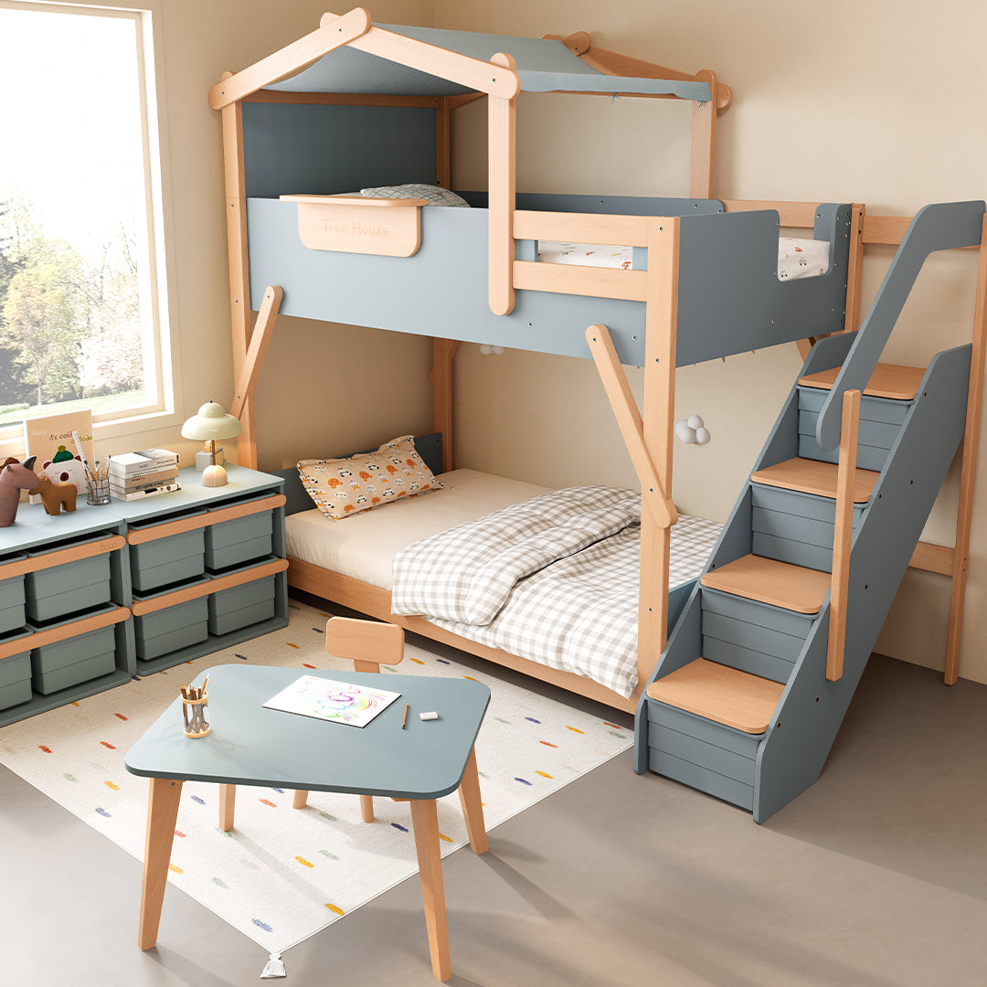 The King Tree House Double Kids Bed (mattress size 203x107x18cm) BK-PSPMATC/20310718 - BK-THKSLB/TEBH - BA-KSBRF/BH - BA-KSBCK/BH - BK-NESSV24/TEBH - BKT-KSBTC/WG - Kids Beds - ebarza Furniture UAE | Shop Modern Furniture in Abu Dhabi & Dubai - مفروشات ايبازرا في الامارات | تسوق اثاث عصري وديكورات مميزة في دبي وابوظبي
