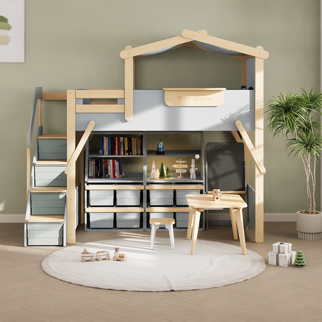 The King Tree House Double Kids Bed (mattress size 203x107x18cm) BK-PSPMATC/20310718 - BK-THKSLB/TEBH - BA-KSBRF/BH - BA-KSBCK/BH - BK-NESSV24/TEBH - BKT-KSBTC/WG