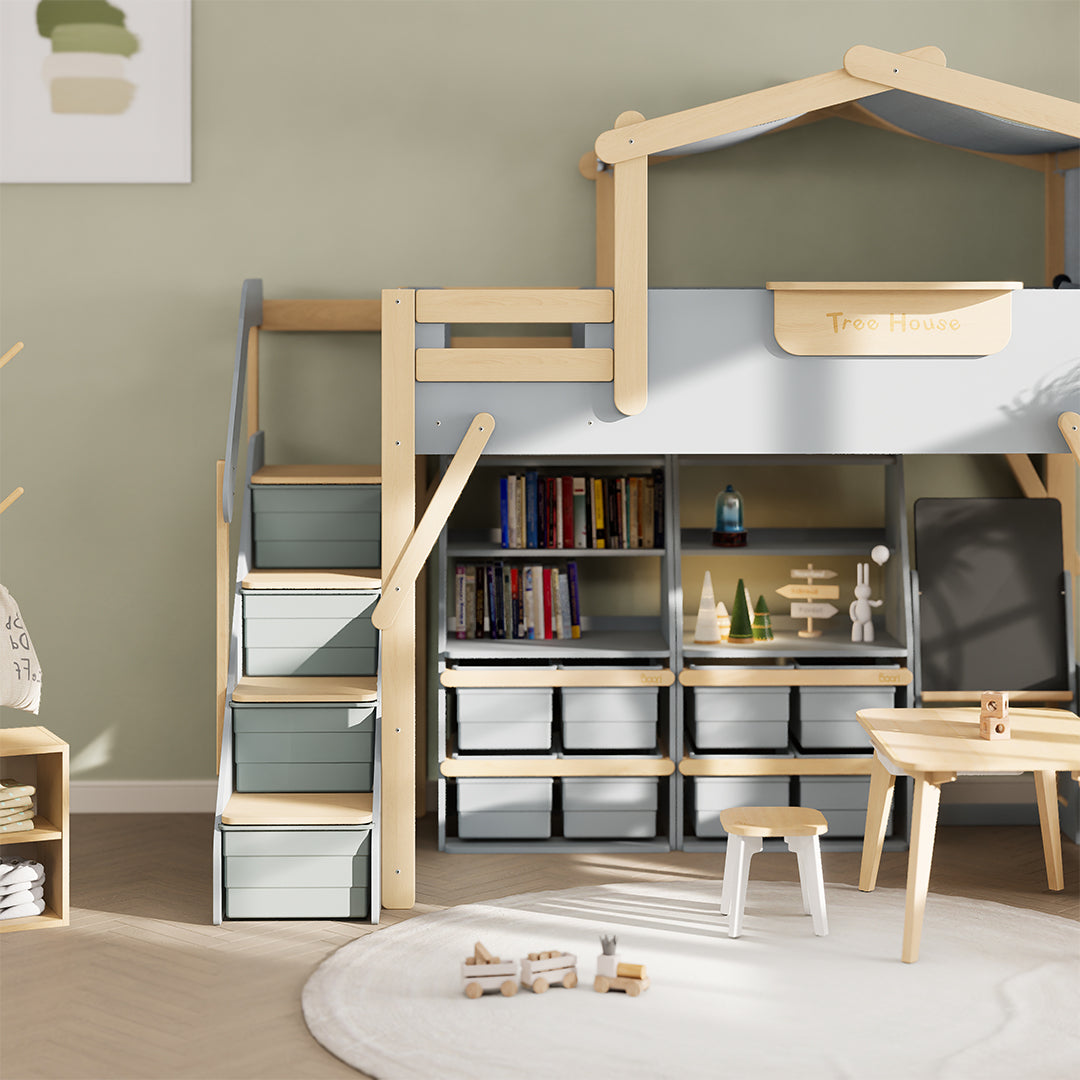 The King Tree House Double Kids Bed (mattress size 203x107x18cm) BK-PSPMATC/20310718 - BK-THKSLB/TEBH - BA-KSBRF/BH - BA-KSBCK/BH - BK-NESSV24/TEBH - BKT-KSBTC/WG - Kids Beds - ebarza Furniture UAE | Shop Modern Furniture in Abu Dhabi & Dubai - مفروشات ايبازرا في الامارات | تسوق اثاث عصري وديكورات مميزة في دبي وابوظبي