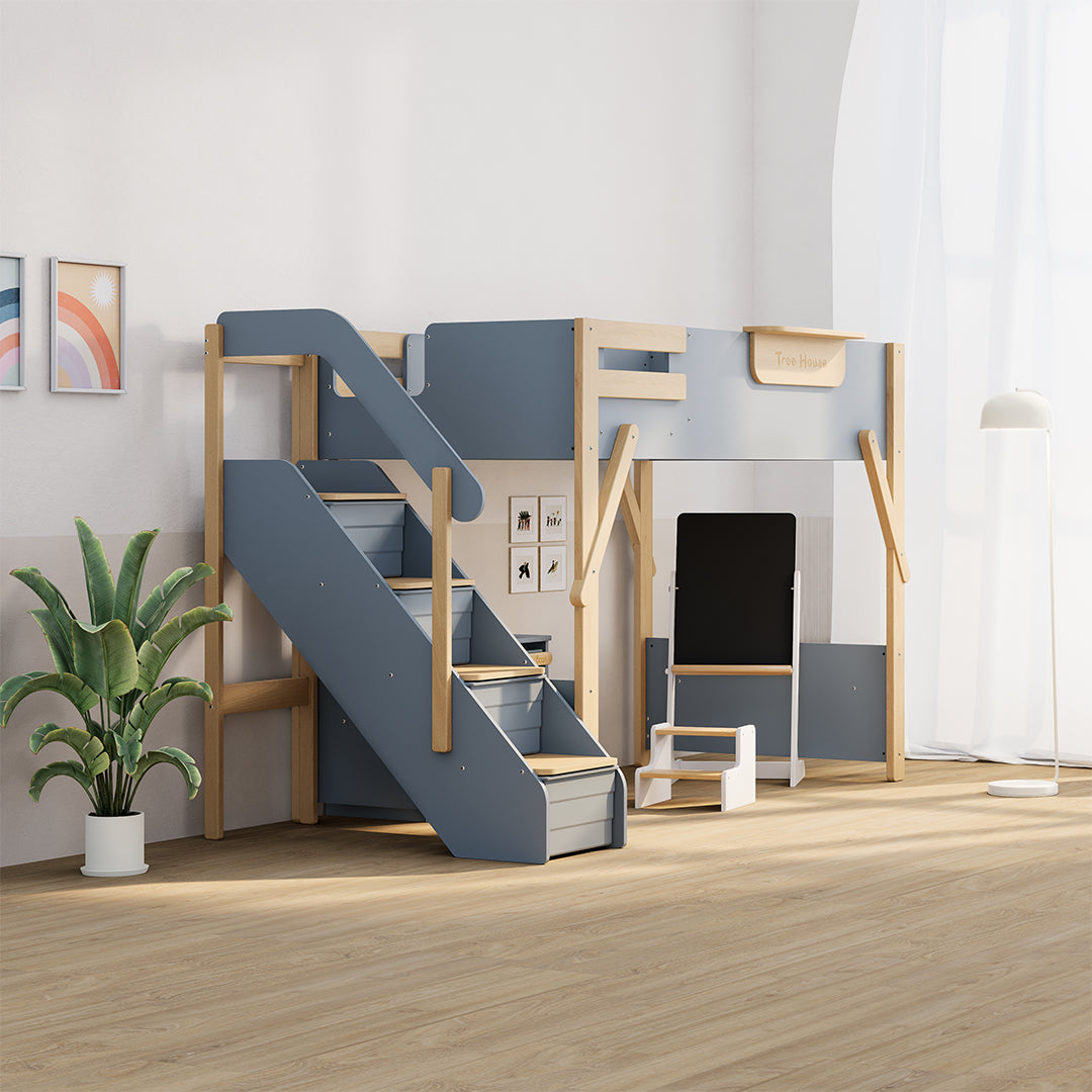 The King Tree House Double Kids Bed (mattress size 203x107x18cm) BK-PSPMATC/20310718 - BK-THKSLB/TEBH - BA-KSBRF/BH - BA-KSBCK/BH - BK-NESSV24/TEBH - BKT-KSBTC/WG - Kids Beds - ebarza Furniture UAE | Shop Modern Furniture in Abu Dhabi & Dubai - مفروشات ايبازرا في الامارات | تسوق اثاث عصري وديكورات مميزة في دبي وابوظبي