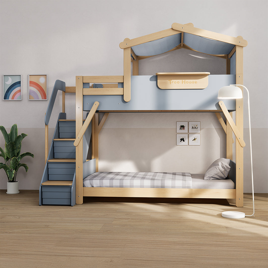 The King Tree House Double Kids Bed (mattress size 203x107x18cm) BK-PSPMATC/20310718 - BK-THKSLB/TEBH - BA-KSBRF/BH - BA-KSBCK/BH - BK-NESSV24/TEBH - BKT-KSBTC/WG - Kids Beds - ebarza Furniture UAE | Shop Modern Furniture in Abu Dhabi & Dubai - مفروشات ايبازرا في الامارات | تسوق اثاث عصري وديكورات مميزة في دبي وابوظبي