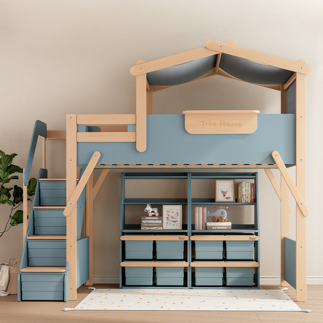 The King Tree House Double Kids Bed (mattress size 203x107x18cm) BK-PSPMATC/20310718 - BK-THKSLB/TEBH - BA-KSBRF/BH - BA-KSBCK/BH - BK-NESSV24/TEBH - BKT-KSBTC/WG - Kids Beds - ebarza Furniture UAE | Shop Modern Furniture in Abu Dhabi & Dubai - مفروشات ايبازرا في الامارات | تسوق اثاث عصري وديكورات مميزة في دبي وابوظبي