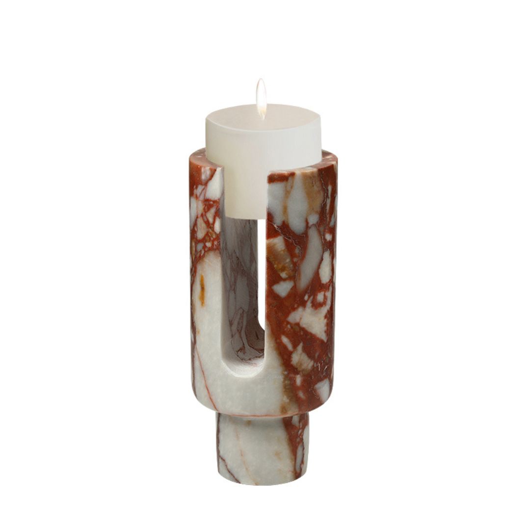Pre-order 45 Days Delivery U-Shaped Stone Candlestick Red Marble FB-T25078 - Candle Holders - ebarza Furniture UAE | Shop Modern Furniture in Abu Dhabi & Dubai - مفروشات ايبازرا في الامارات | تسوق اثاث عصري وديكورات مميزة في دبي وابوظبي