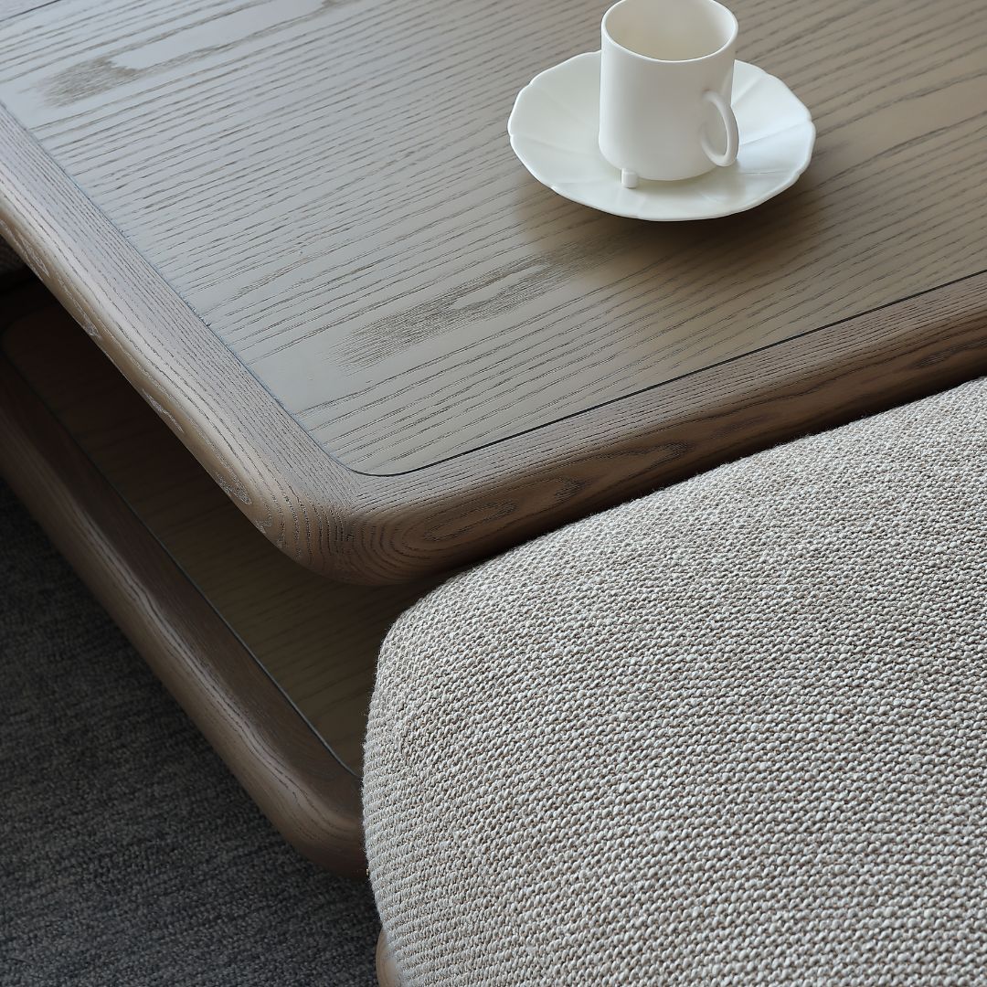 BEACON Umbra sofa with side table, modern living room furniture, upholstered seating with integrated side table and sleek design
