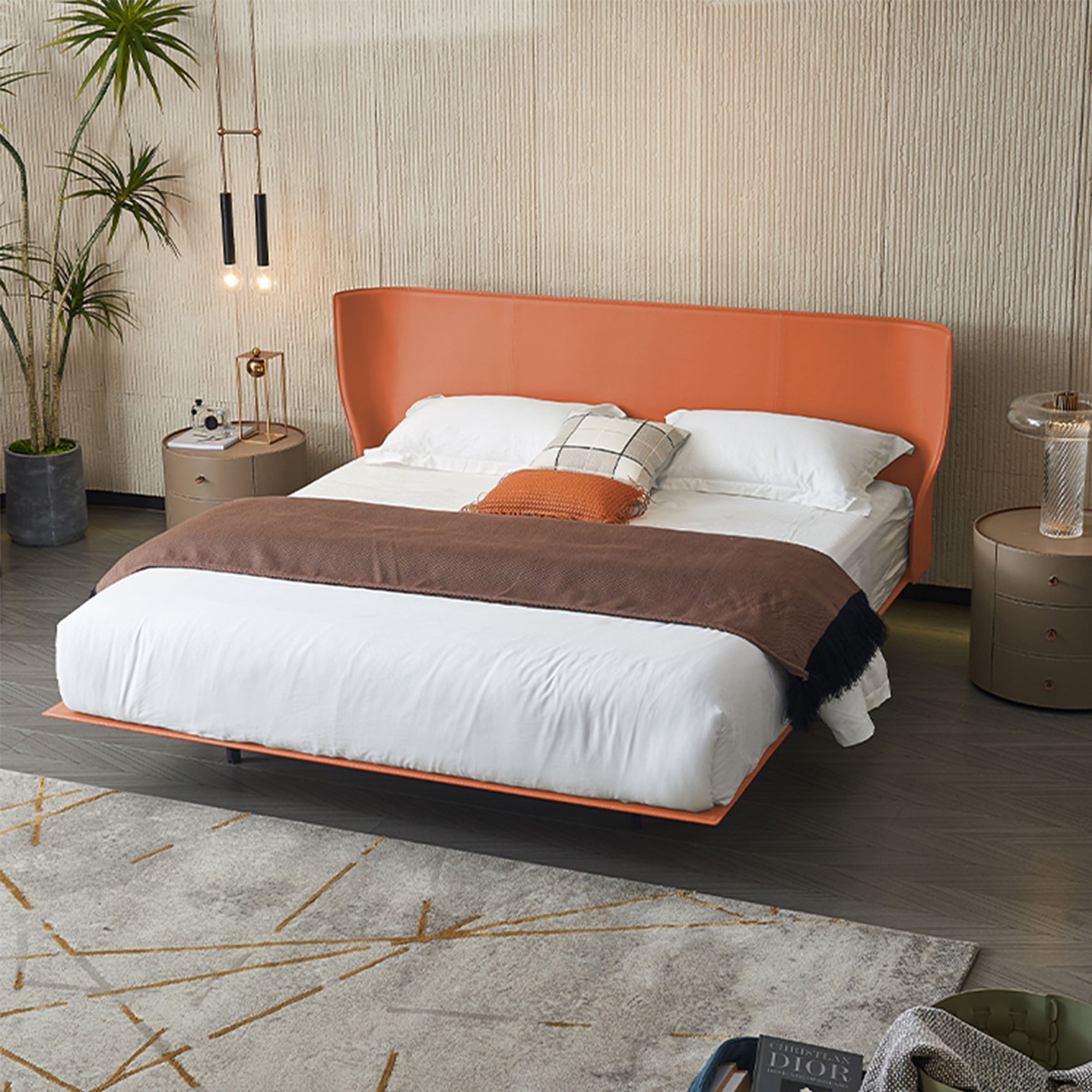 Verona Orange Queen Size Bed MLL-F13 Q - Bedsteads - ebarza Furniture UAE | Shop Modern Furniture in Abu Dhabi & Dubai - مفروشات ايبازرا في الامارات | تسوق اثاث عصري وديكورات مميزة في دبي وابوظبي