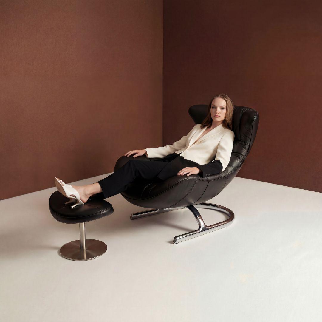 black leather Lounge chair with ottoman