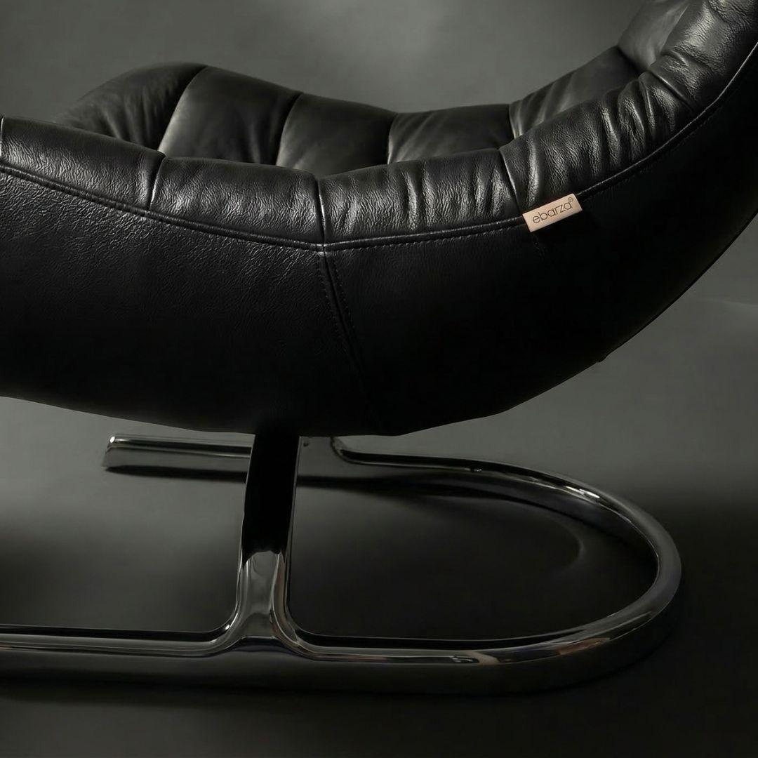 black leather Lounge chair with ottoman