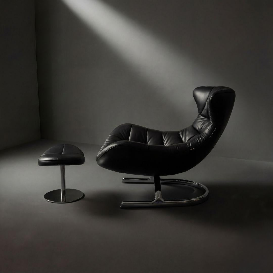 black leather Lounge chair with ottoman