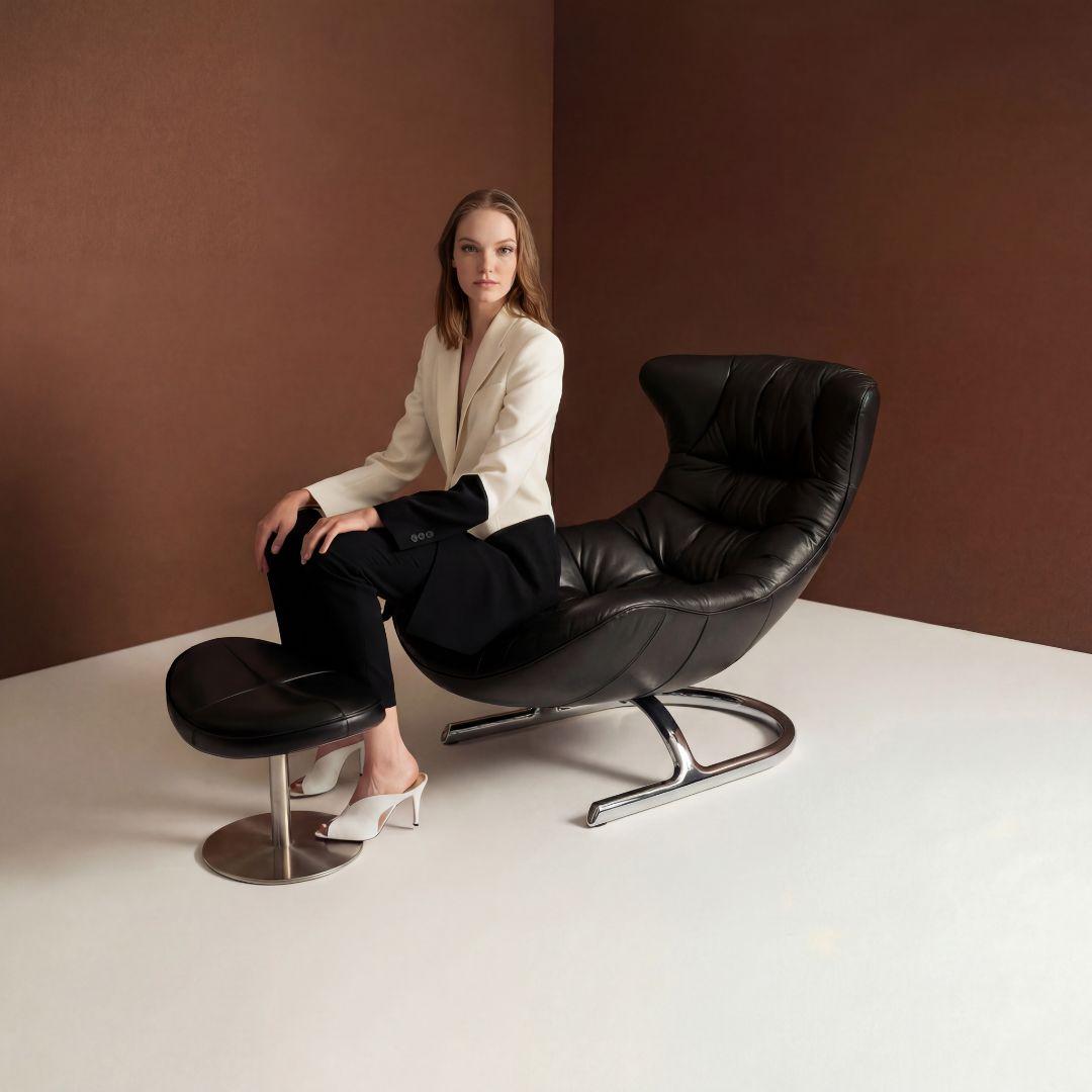 black leather Lounge chair with ottoman