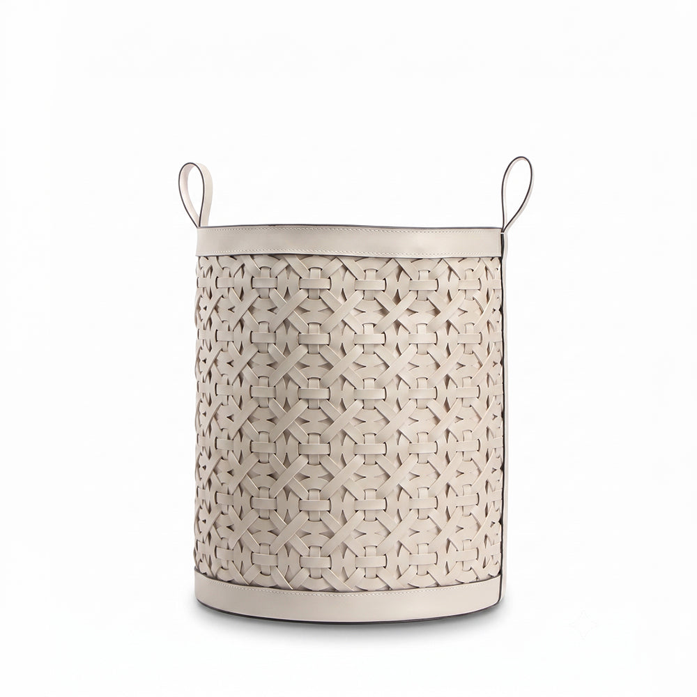 Large woven storage basket from BEACON, beige color, with sturdy handles, ideal for organizing household items.