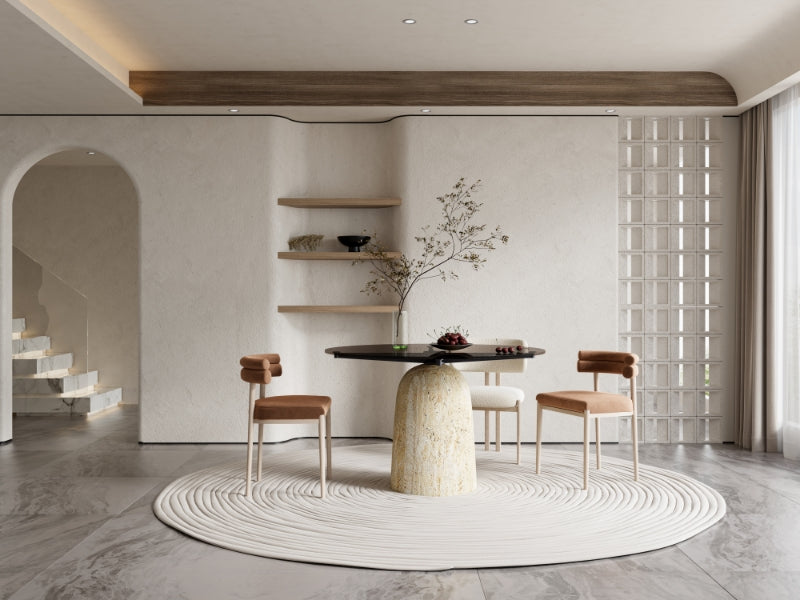 Panorama Glass/Travertine 120cm Dining Table - EB10DT - Dining Tables - ebarza Furniture UAE | Shop Modern Furniture in Abu Dhabi & Dubai - مفروشات ايبازرا في الامارات | تسوق اثاث عصري وديكورات مميزة في دبي وابوظبي