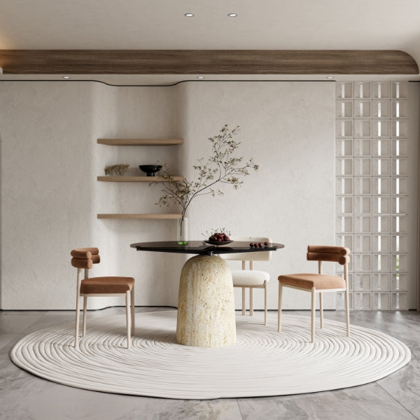 Panorama Glass/Travertine 120cm Dining Table - EB10DT - Dining Tables - ebarza Furniture UAE | Shop Modern Furniture in Abu Dhabi & Dubai - مفروشات ايبازرا في الامارات | تسوق اثاث عصري وديكورات مميزة في دبي وابوظبي